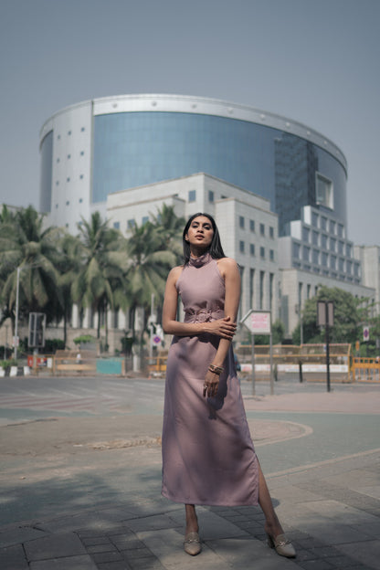 Muted Mauve Halter Neck Dress