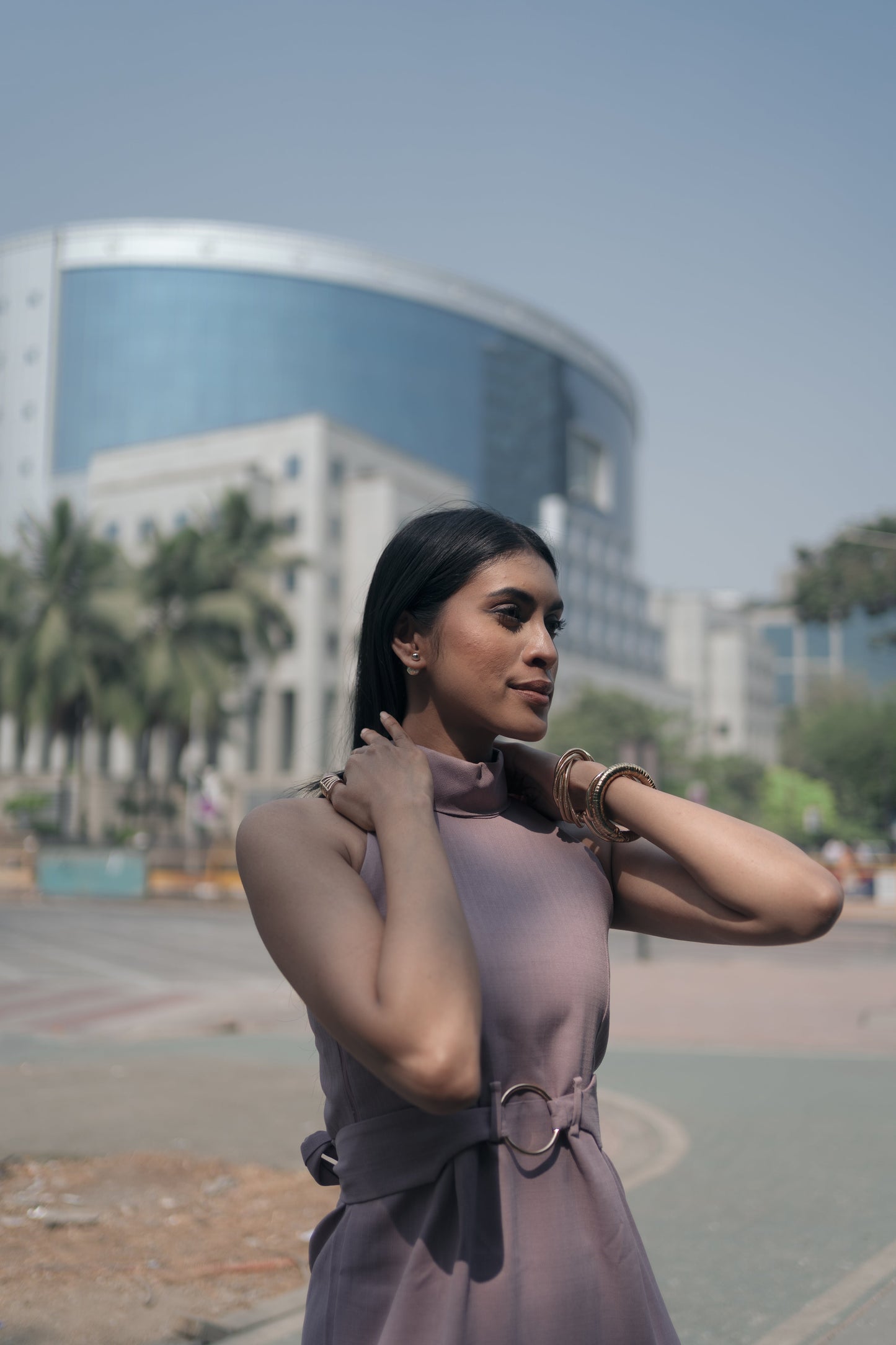 Muted Mauve Halter Neck Dress