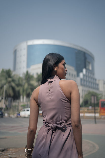 Muted Mauve Halter Neck Dress