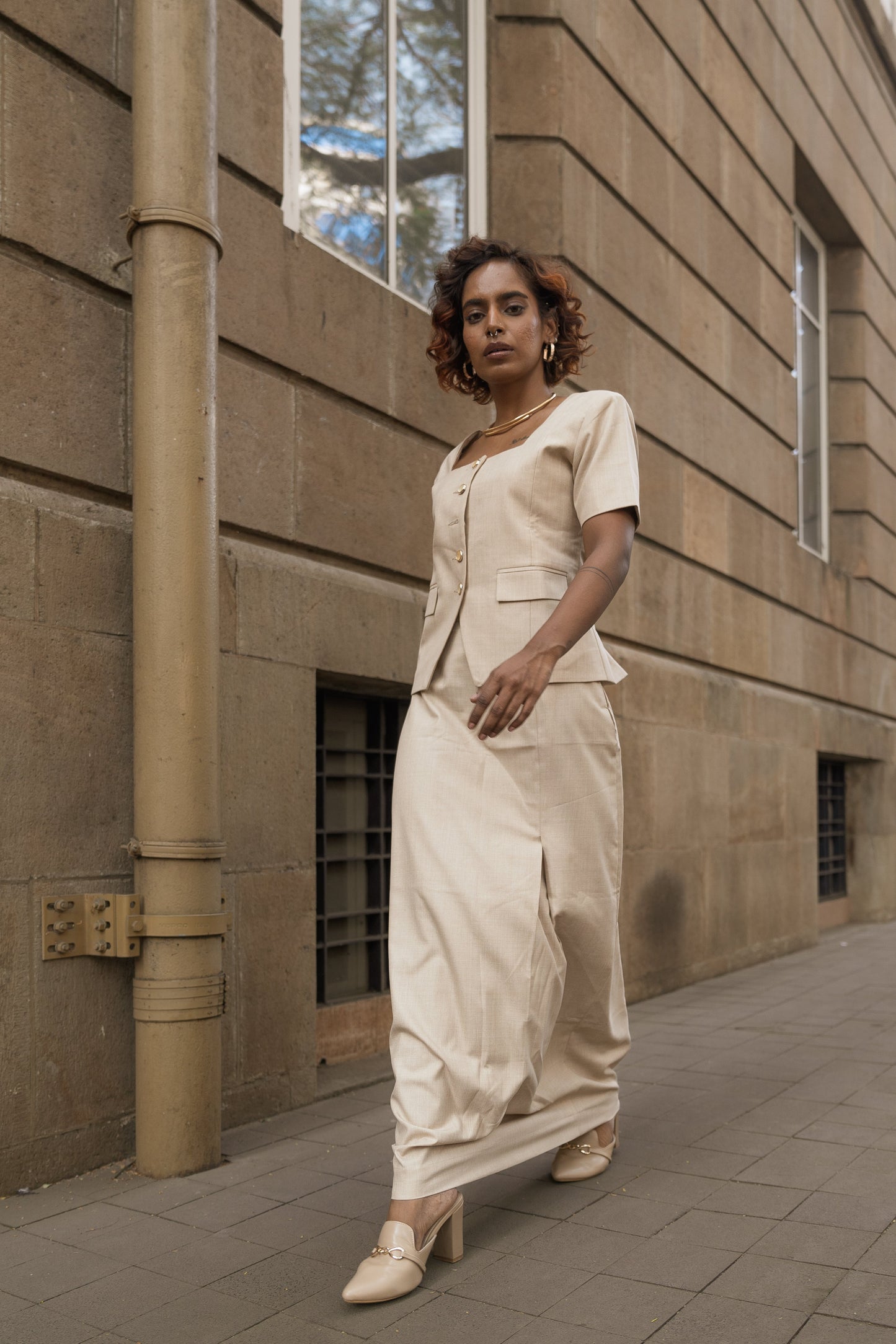 Mystic Sand Skirt with side pleats