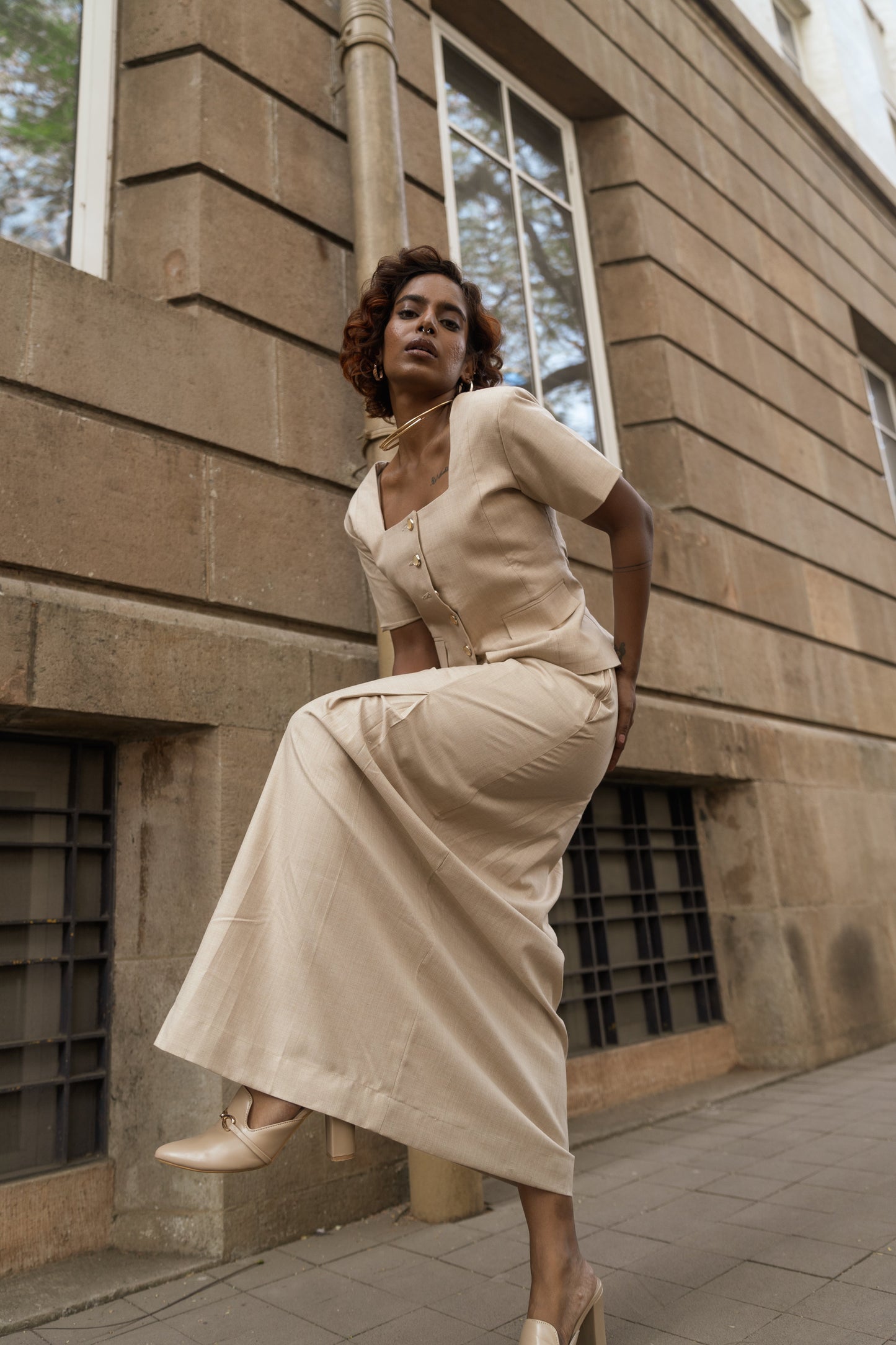 Mystic Sand Skirt with side pleats