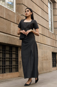Carbon Black Skirt with side pleats