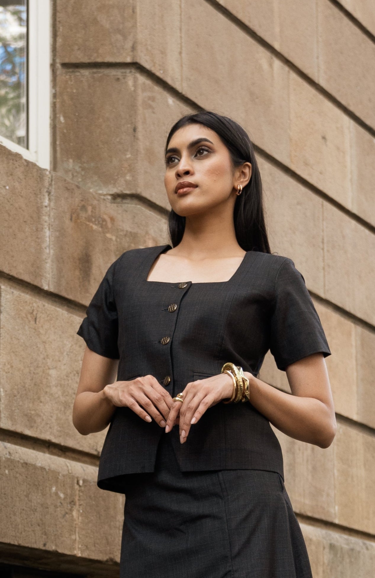 Carbon Black Square Neck Waistcoat