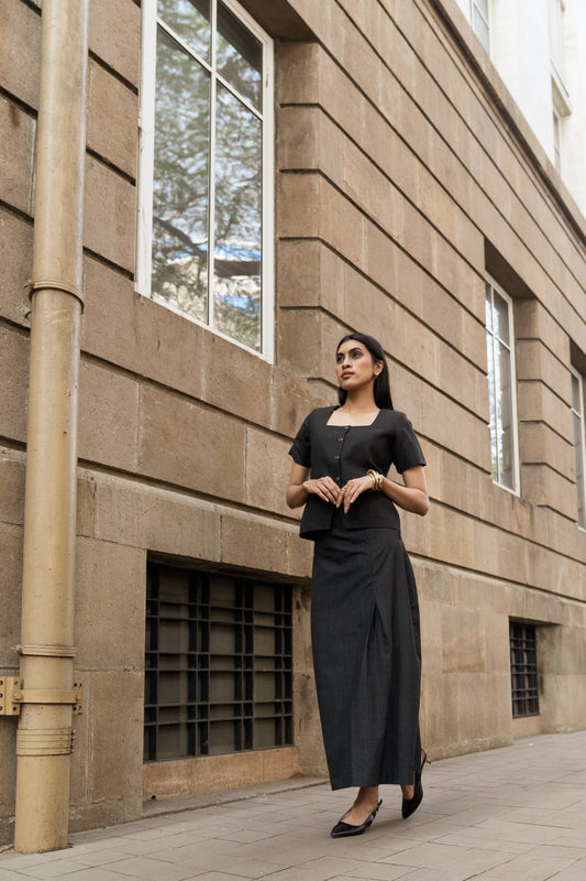 Carbon Black Square Neck Waistcoat