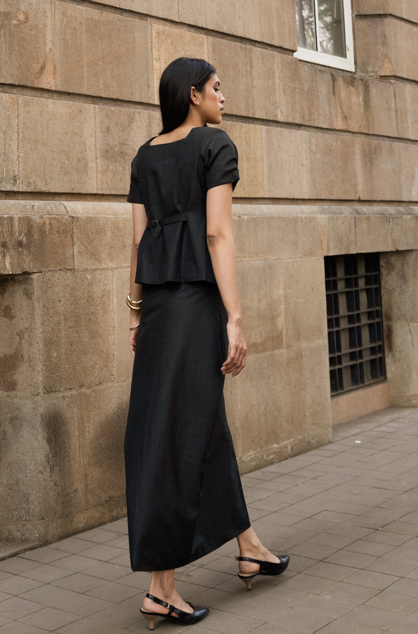 Carbon Black Skirt with side pleats