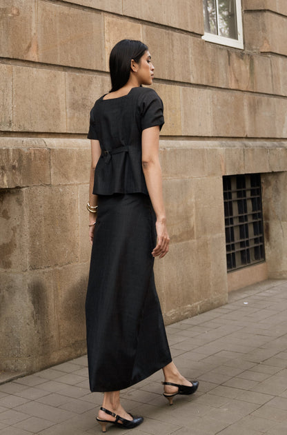 Carbon Black Skirt with side pleats