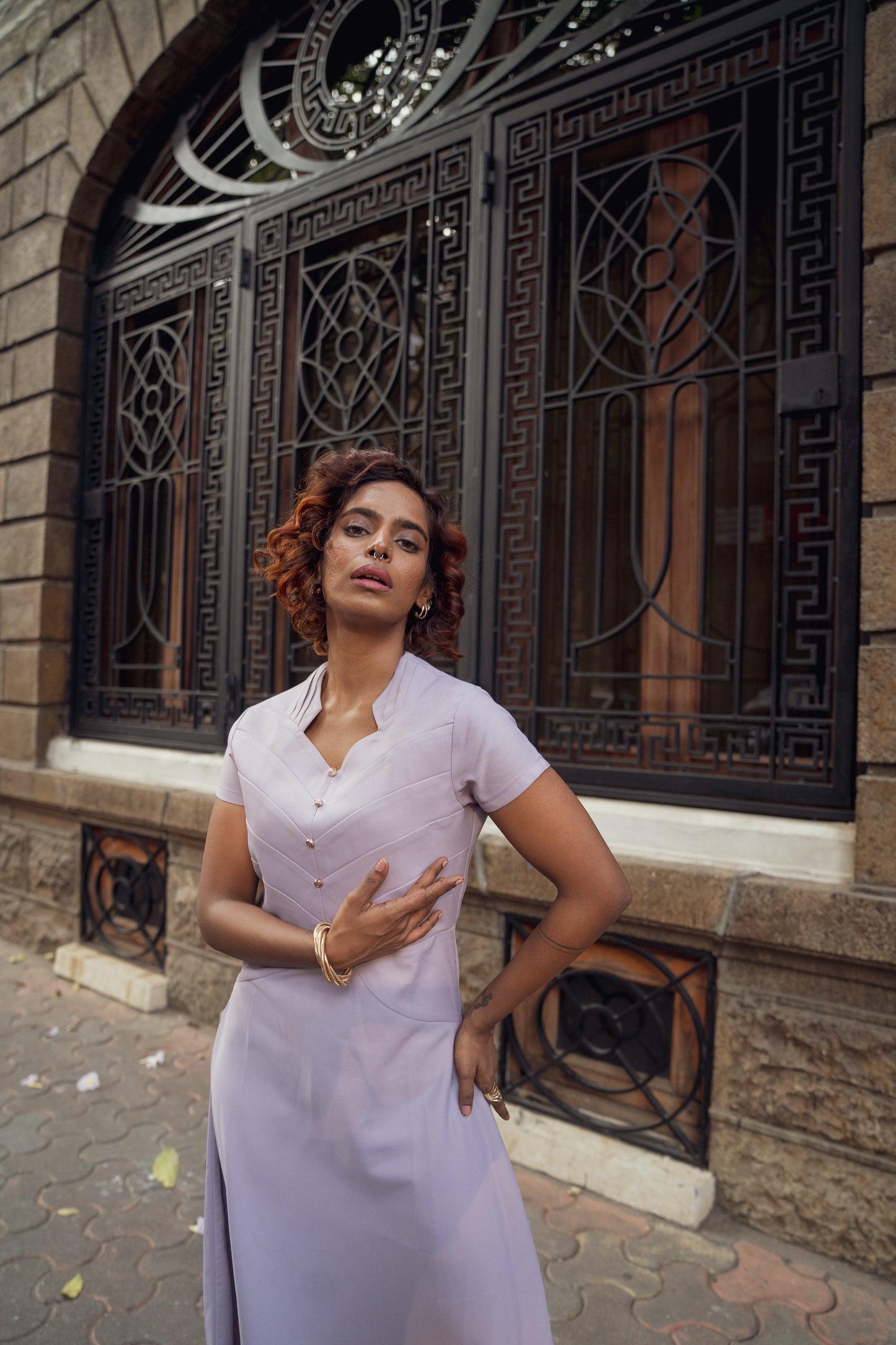 Lavender Panel Detailed Dress