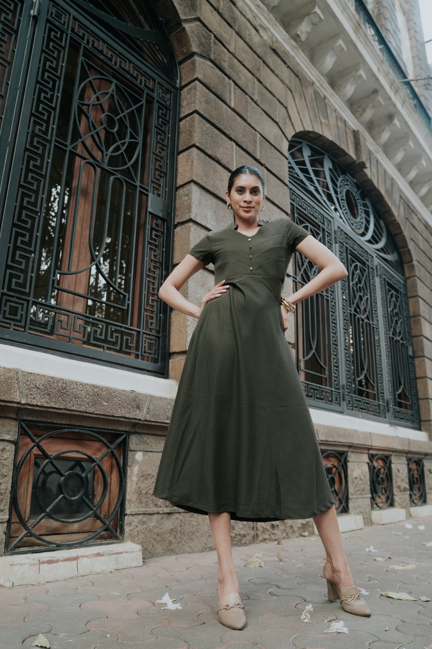 Military Luxe Panel Detailed Dress