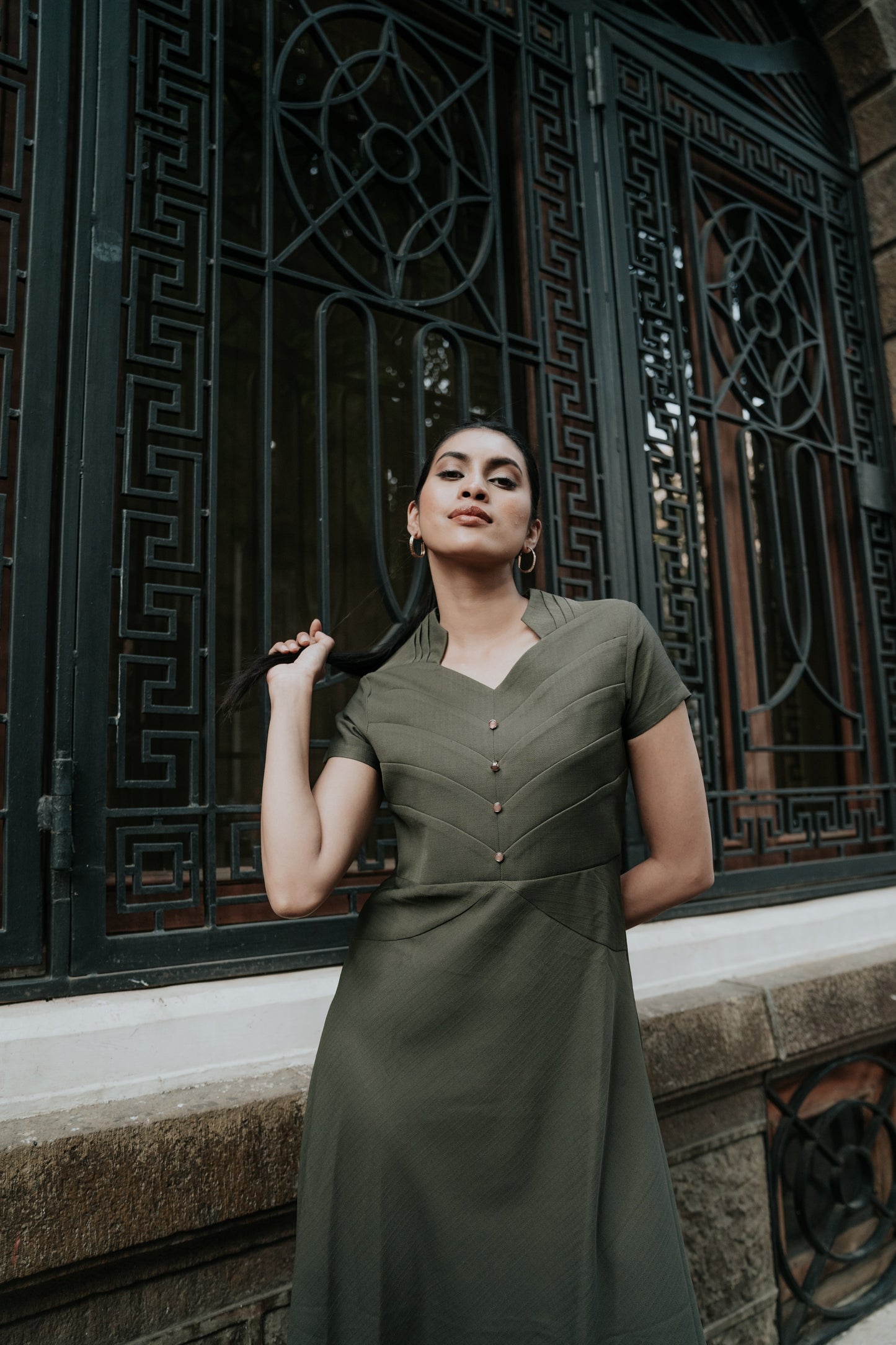 Military Luxe Panel Detailed Dress