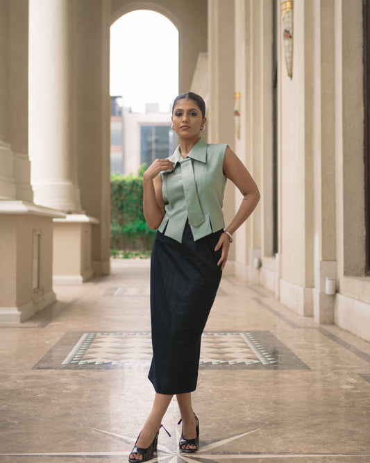 Sage Green Waistcoat with Detachable Tie