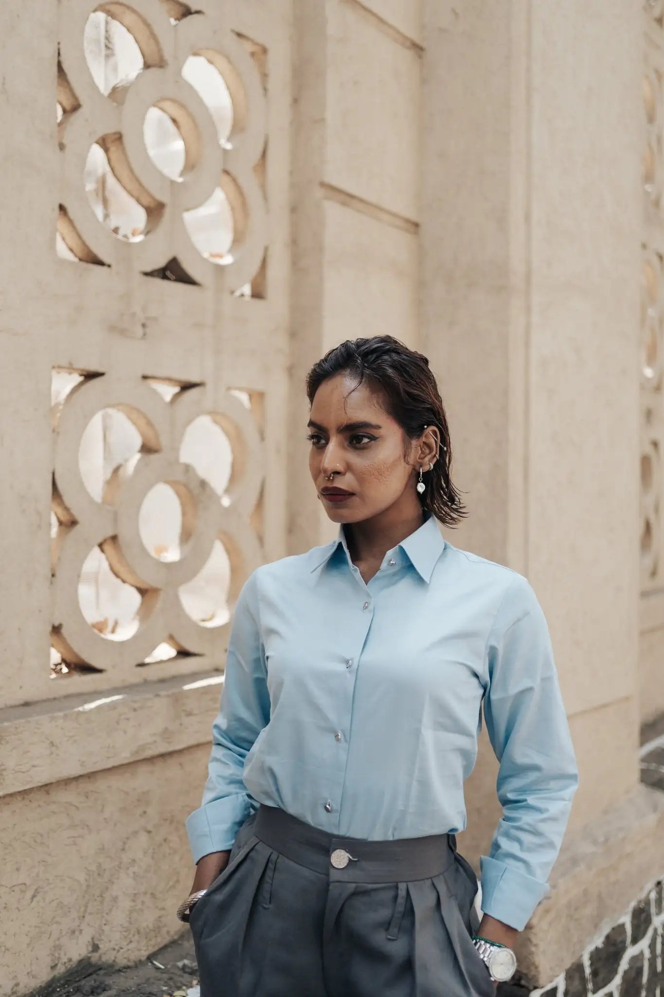 Blue Horizon fitted Shirt, MidWeek Women's Formal Wear - Workwear Style India, Blue Horizon fitted Shirt - Midweek - Shirt