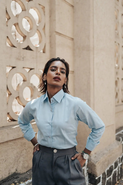 , MidWeek Women's Formal Wear - Workwear Style India, Blue Horizon fitted Shirt - Midweek - Shirt
