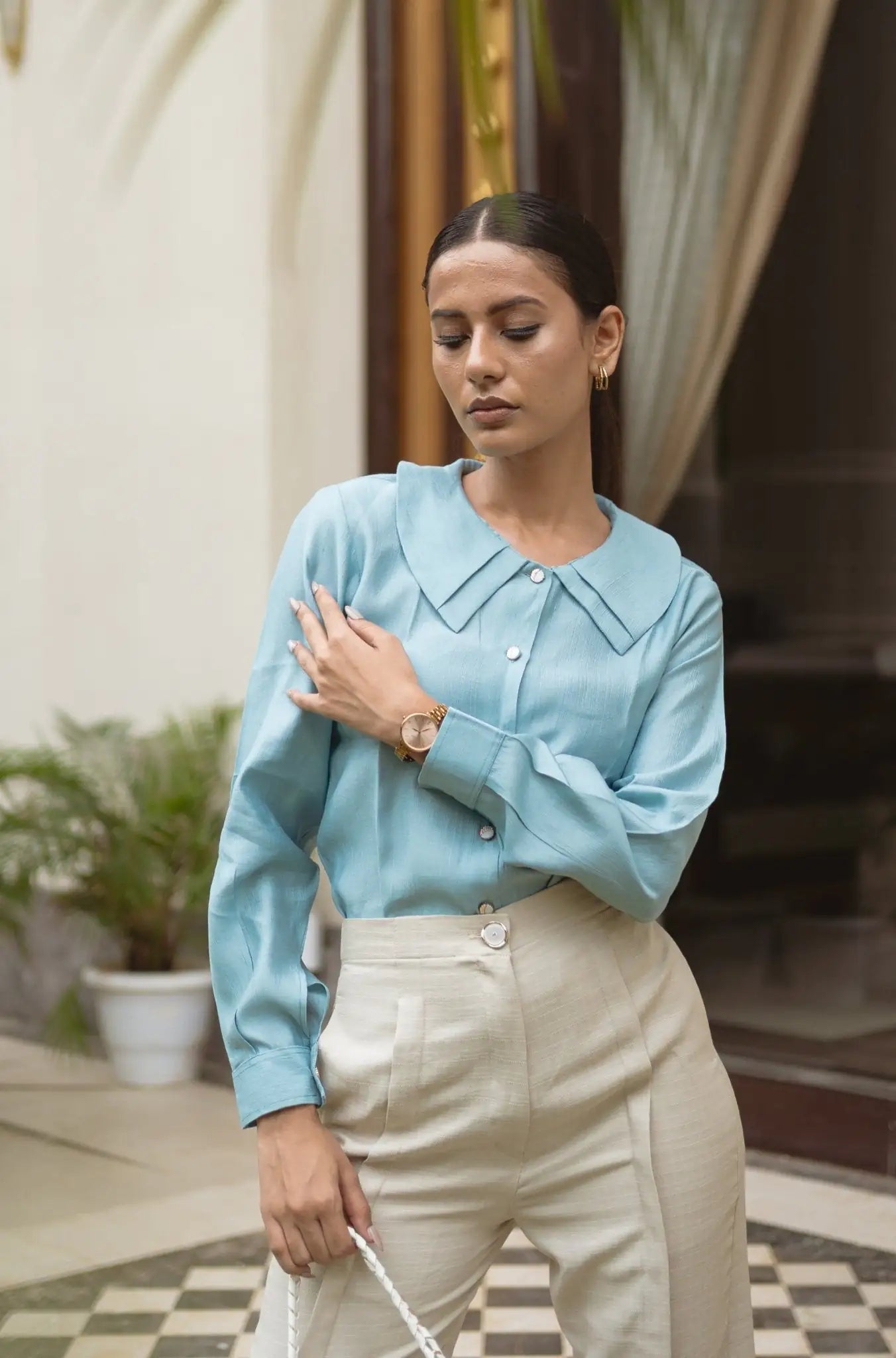 , MidWeek Women's Formal Wear - Workwear Style India, Cool Dew Double Collared Shirt - Midweek - Shirt