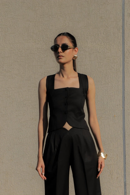 The Final Line Waistcoat side view — women's formal waistcoat, Midweek