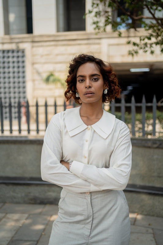 Frosted Ivory Double Collared Shirt - Midweek - Shirt