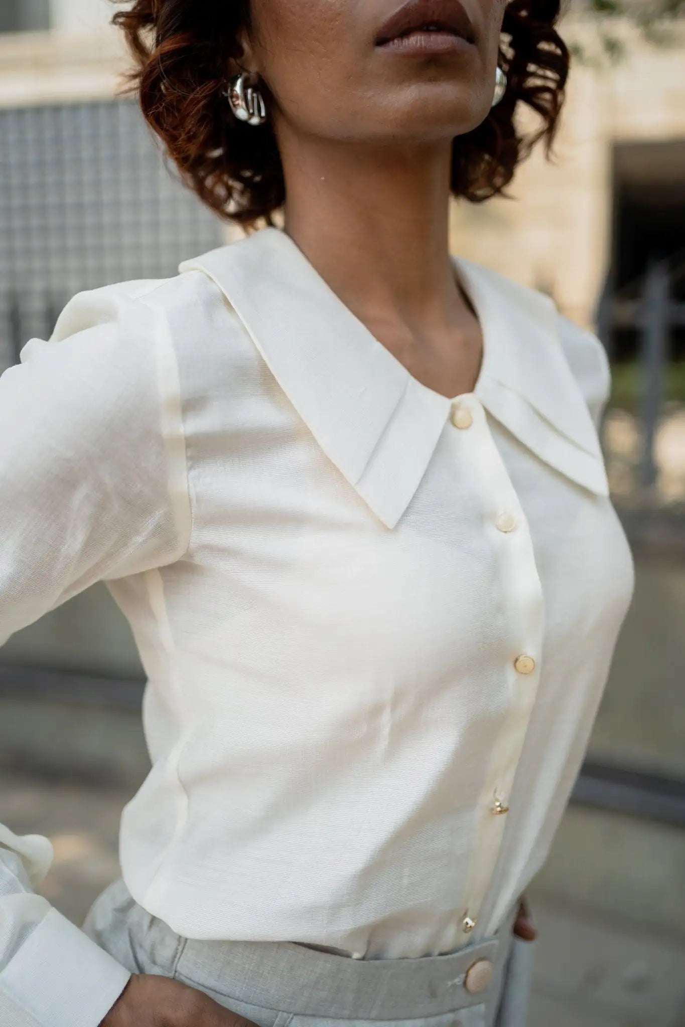 , MidWeek Women's Formal Wear - Workwear Style India, Frosted Ivory Double Collared Shirt - Midweek - Shirt