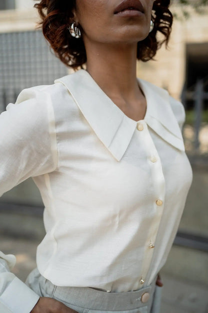 , MidWeek Women's Formal Wear - Workwear Style India, Frosted Ivory Double Collared Shirt - Midweek - Shirt