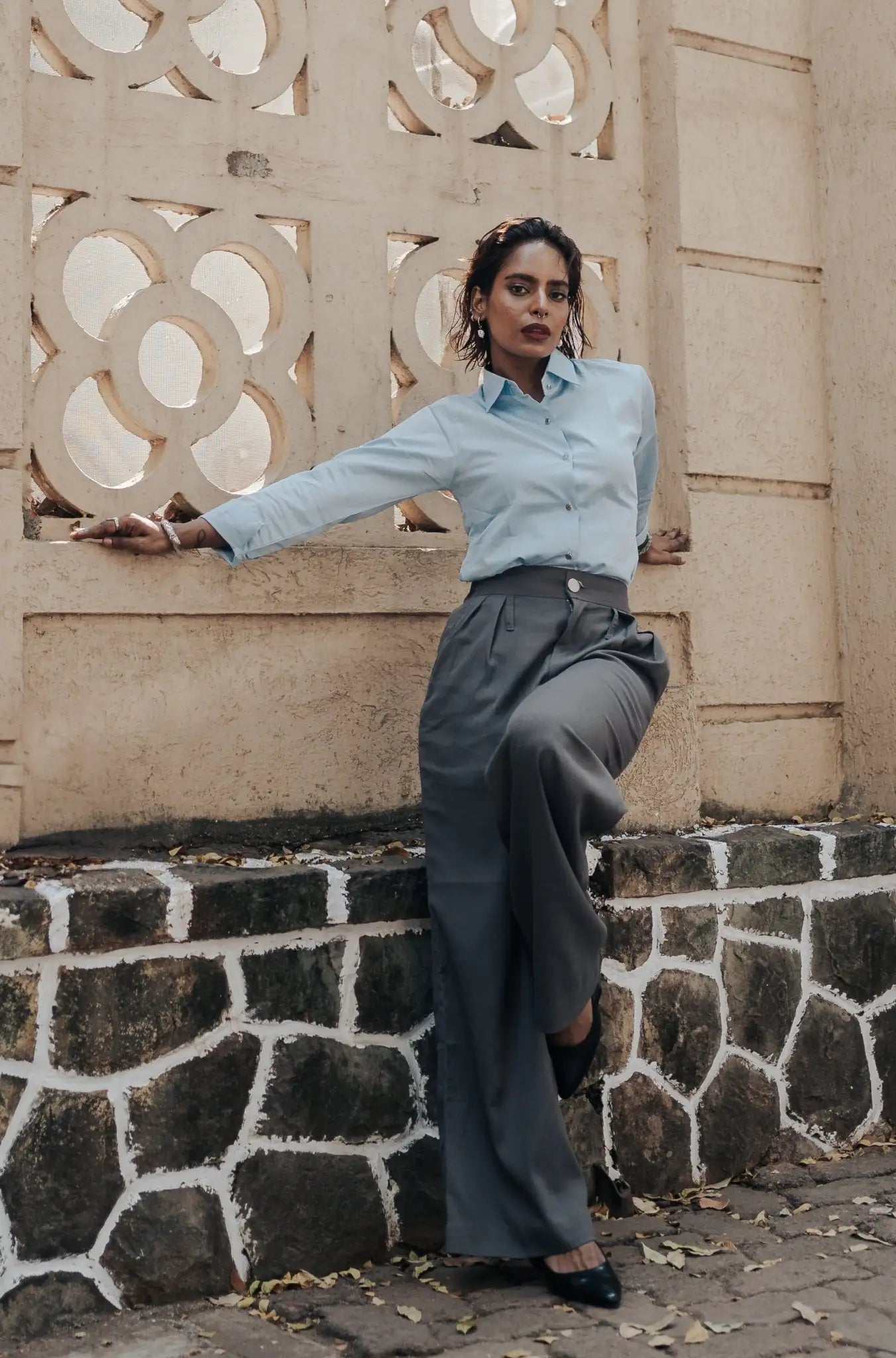 , MidWeek Women's Formal Wear - Workwear Style India, Gunmetal Grey Wide Leg Pants - Midweek - Pants