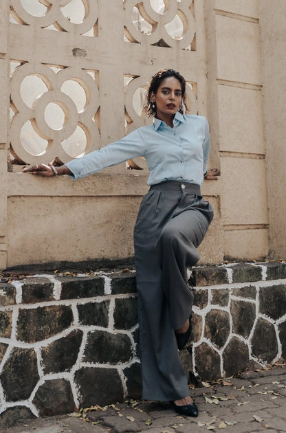, MidWeek Women's Formal Wear - Workwear Style India, Gunmetal Grey Wide Leg Pants - Midweek - Pants