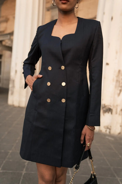 , MidWeek Women's Formal Wear - Workwear Style India, Indigo Grace Blazer Dress - Midweek - Dress