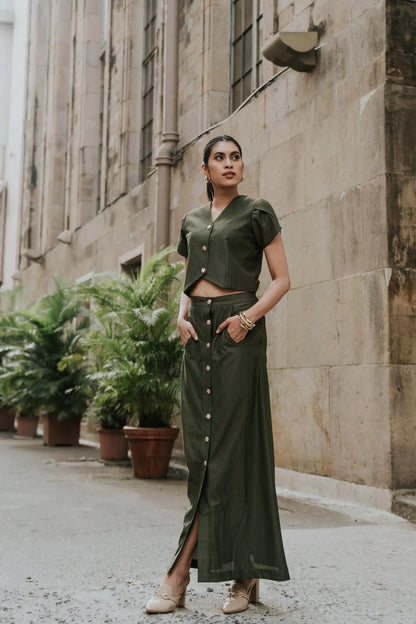 Ironwood Green Co-ord Set, MidWeek Women's Formal Wear - Workwear Style India, Ironwood Green Co - ord Set - Midweek - Set