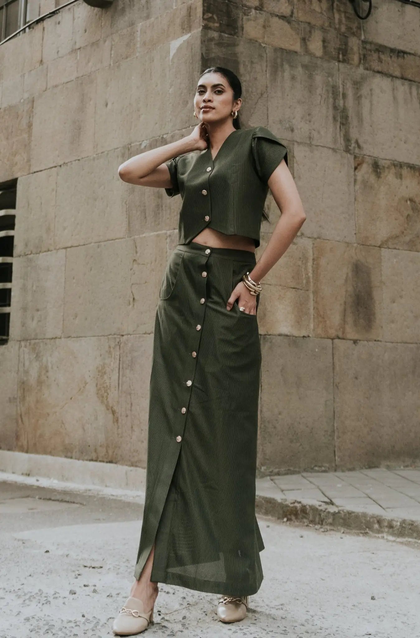 , MidWeek Women's Formal Wear - Workwear Style India, Ironwood Green Co - ord Set - Midweek - Set