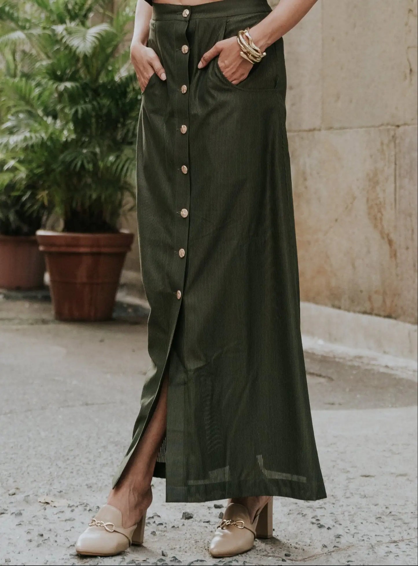 , MidWeek Women's Formal Wear - Workwear Style India, Ironwood Green Skirt - Midweek - Skirt