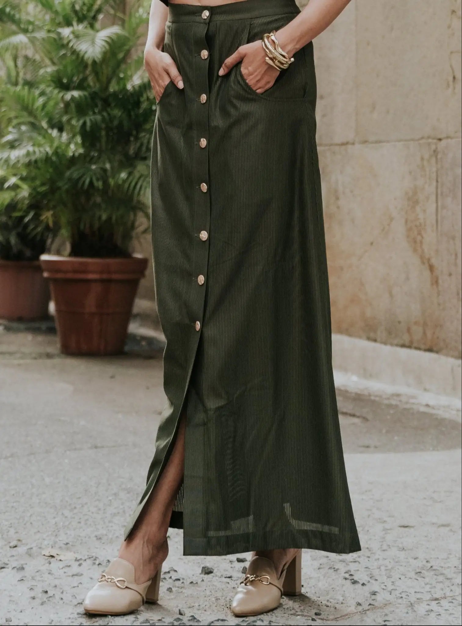 , MidWeek Women's Formal Wear - Workwear Style India, Ironwood Green Skirt - Midweek - Skirt