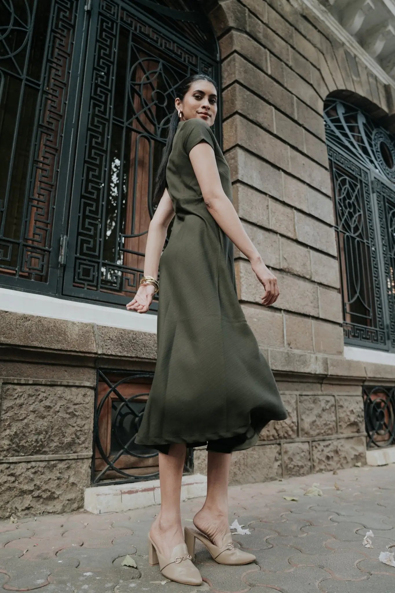 , MidWeek Women's Formal Wear - Workwear Style India, Military Luxe Panel Detailed Dress - Midweek - Dress