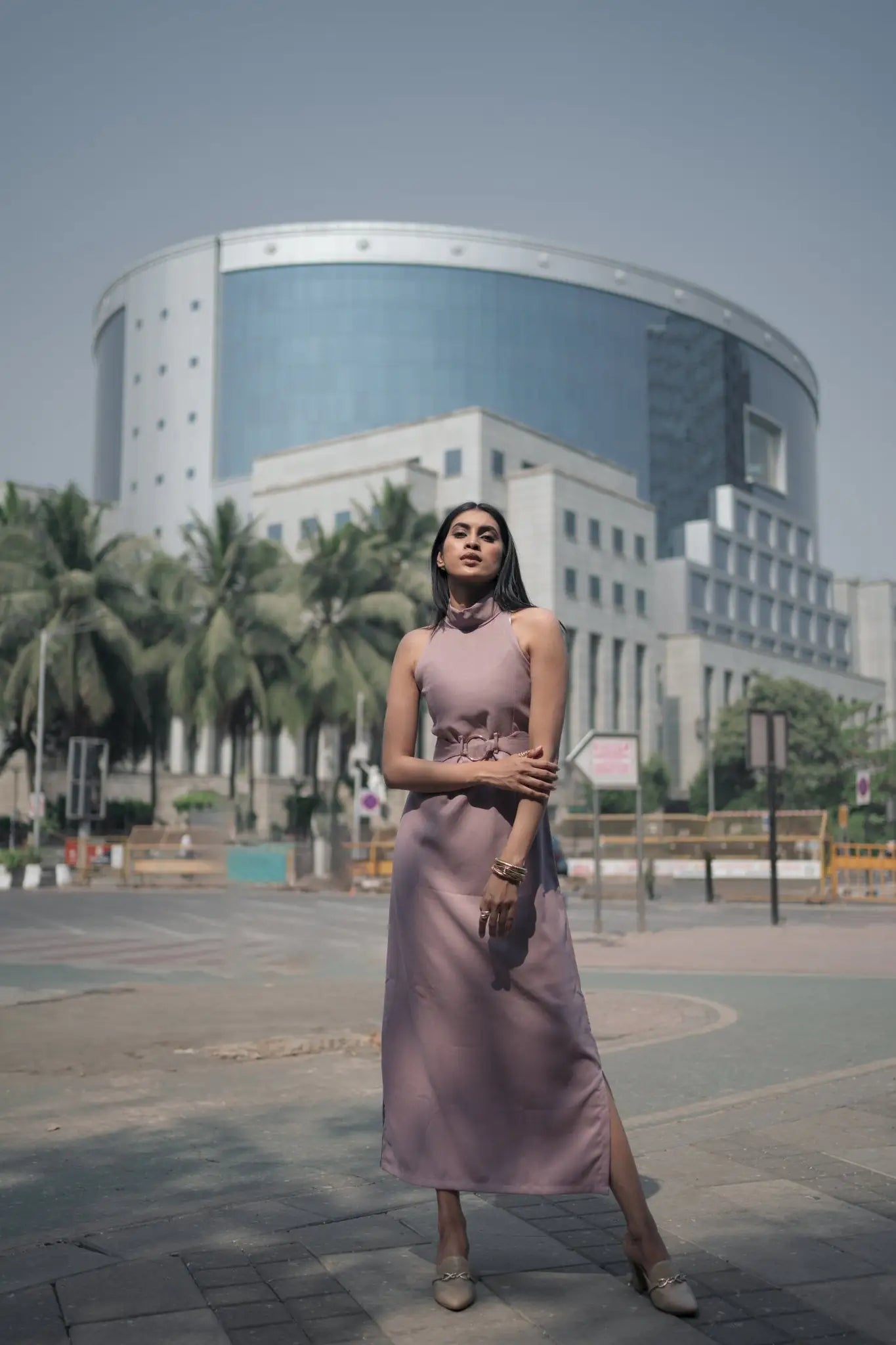 Muted Mauve Halter Neck Dress, MidWeek Women's Formal Wear - Workwear Style India, Muted Mauve Halter Neck Dress - Midweek - Dress