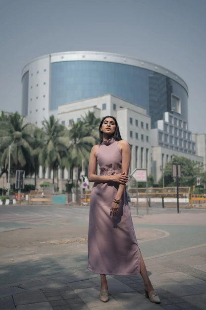 Muted Mauve Halter Neck Dress, MidWeek Women's Formal Wear - Workwear Style India, Muted Mauve Halter Neck Dress - Midweek - Dress