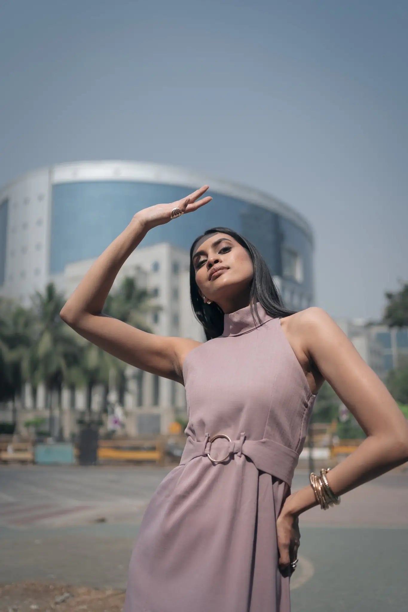 , MidWeek Women's Formal Wear - Workwear Style India, Muted Mauve Halter Neck Dress - Midweek - Dress
