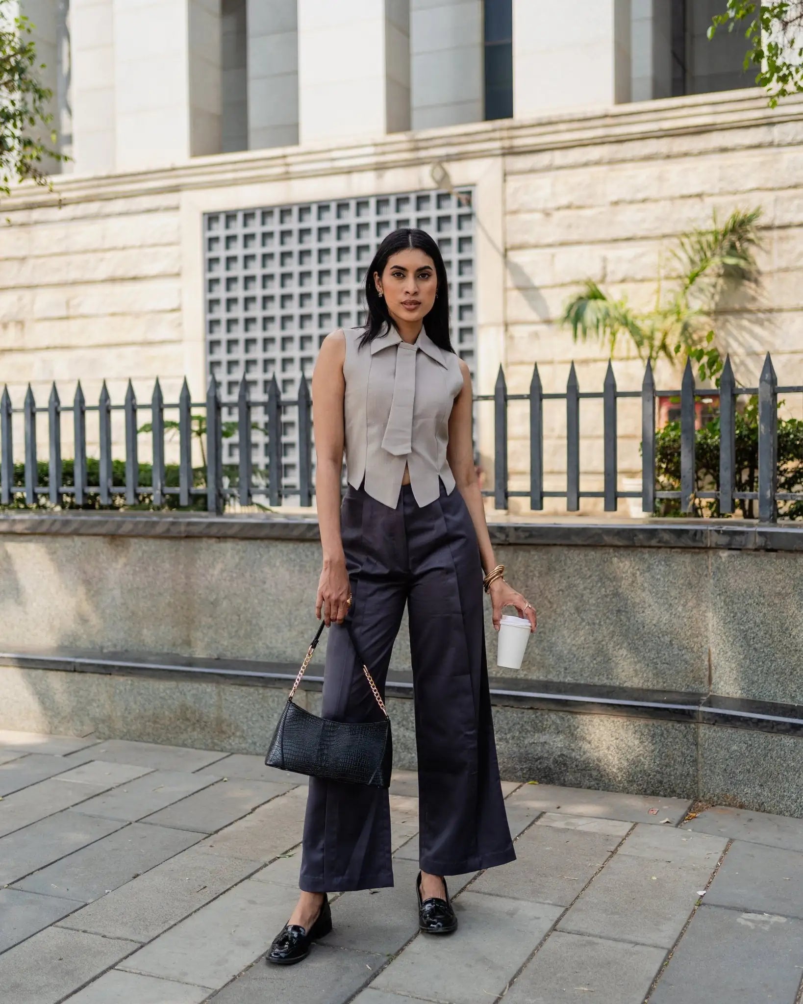 Oat Grey waistcoat detail — formal waistcoat for women, Midweek