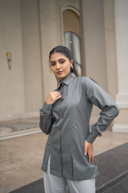 , MidWeek Women's Formal Wear - Workwear Style India, Regal Ash Long Shirt - Midweek - Shirt