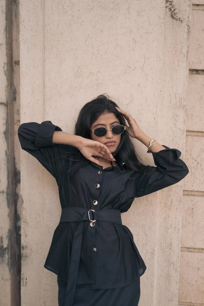 , MidWeek Women's Formal Wear - Workwear Style India, Stealth Black Oversized Shirt - Midweek - Shirt