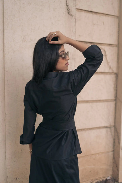 , MidWeek Women's Formal Wear - Workwear Style India, Stealth Black Oversized Shirt - Midweek - Shirt