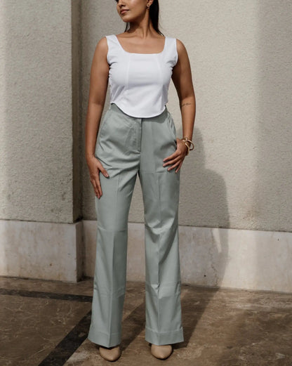 Steel Mint Green Pants, MidWeek Women's Formal Wear - Workwear Style India, Steel Mint Green Pants - Midweek - Pants