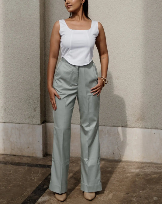 Steel Mint Green Pants, MidWeek Women's Formal Wear - Workwear Style India, Steel Mint Green Pants - Midweek - Pants