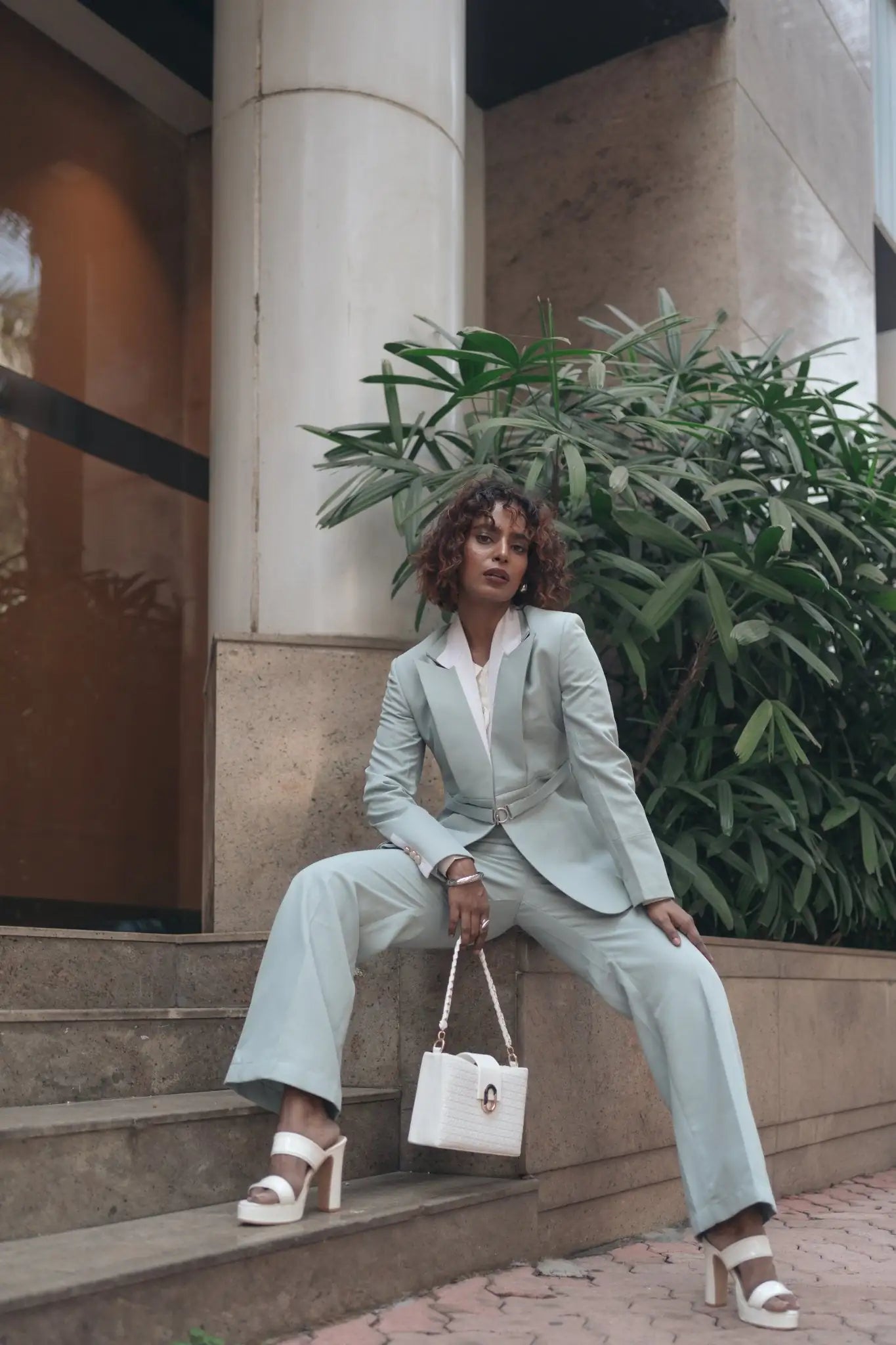 , MidWeek Women's Formal Wear - Workwear Style India, Steel Mint Green Suit - Midweek - Suit