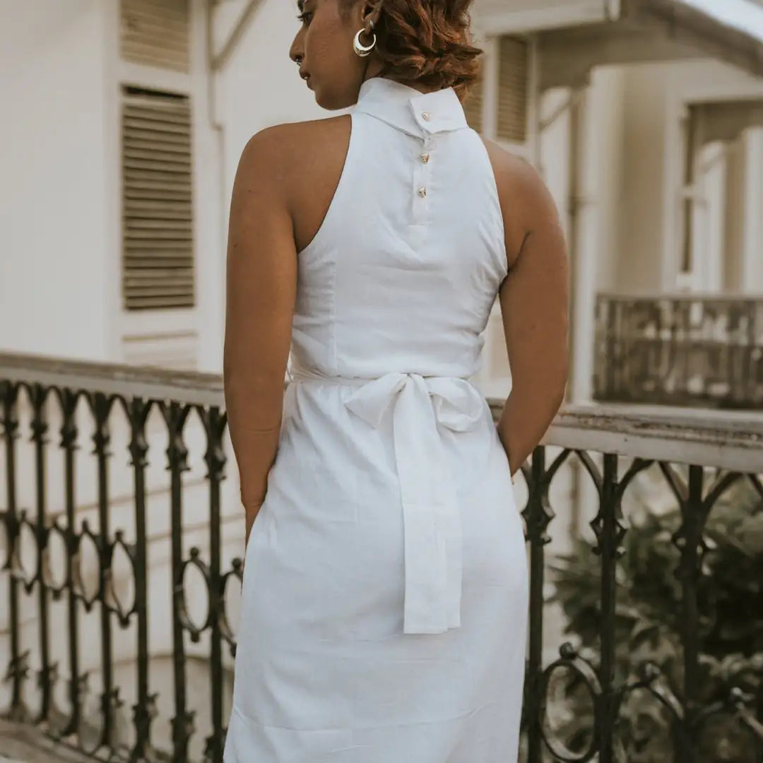 , MidWeek Women's Formal Wear - Workwear Style India, Stonewhite Chalk Halter Neck Dress - Midweek - Dress