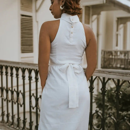 , MidWeek Women's Formal Wear - Workwear Style India, Stonewhite Chalk Halter Neck Dress - Midweek - Dress