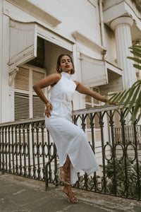 Stonewhite Chalk Halter Neck Dress, MidWeek Women's Formal Wear - Workwear Style India, Stonewhite Chalk Halter Neck Dress - Midweek - Dress