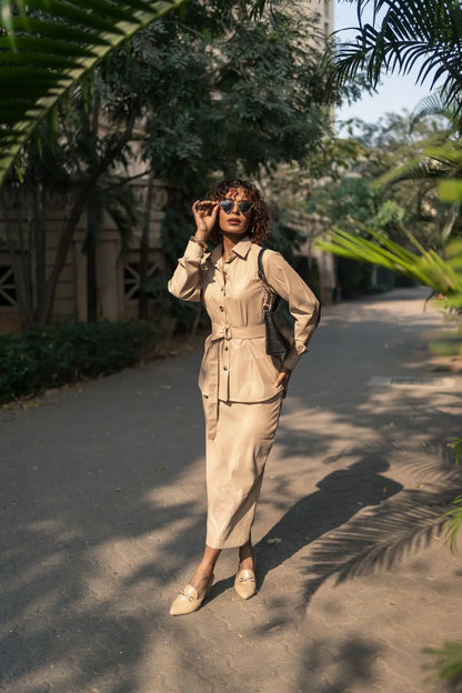 Timber Beige Fitted Skirt, MidWeek Women's Formal Wear - Workwear Style India, Timber Beige Fitted Skirt - Midweek - Skirt
